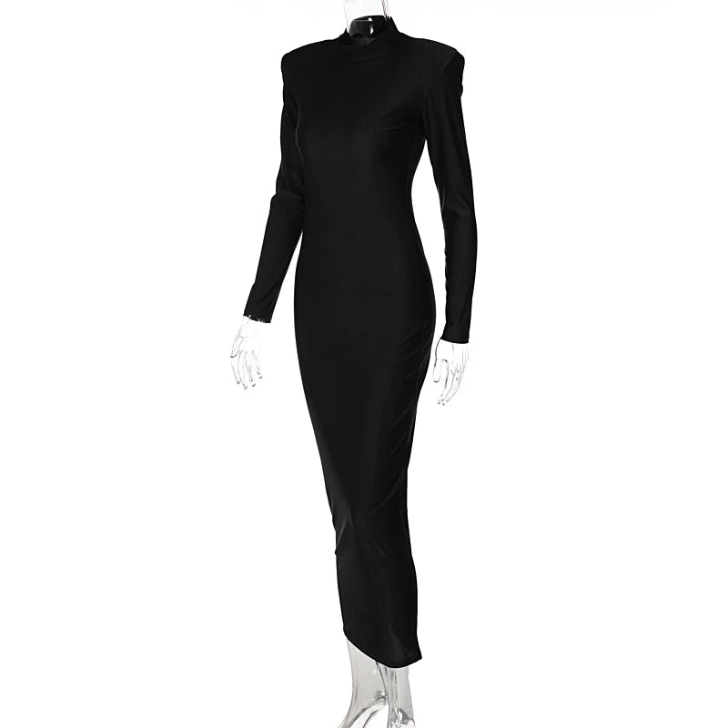 Robe Maxi à Col Roulé pour Femme, Manches sulf, Couleur Unie, avec Coussinets Initiés, Streetwear Élégant, Slim, Mode Nouvel An 2024