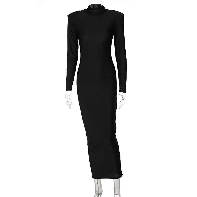 Robe Maxi à Col Roulé pour Femme, Manches sulf, Couleur Unie, avec Coussinets Initiés, Streetwear Élégant, Slim, Mode Nouvel An 2024