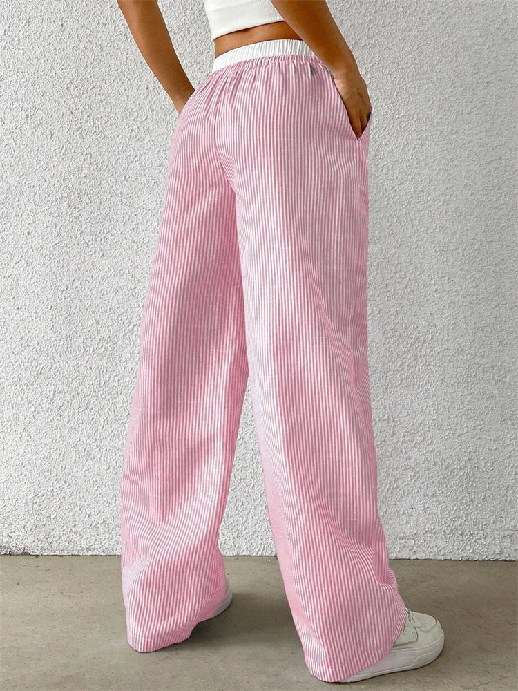 Striped woven wide leg pants