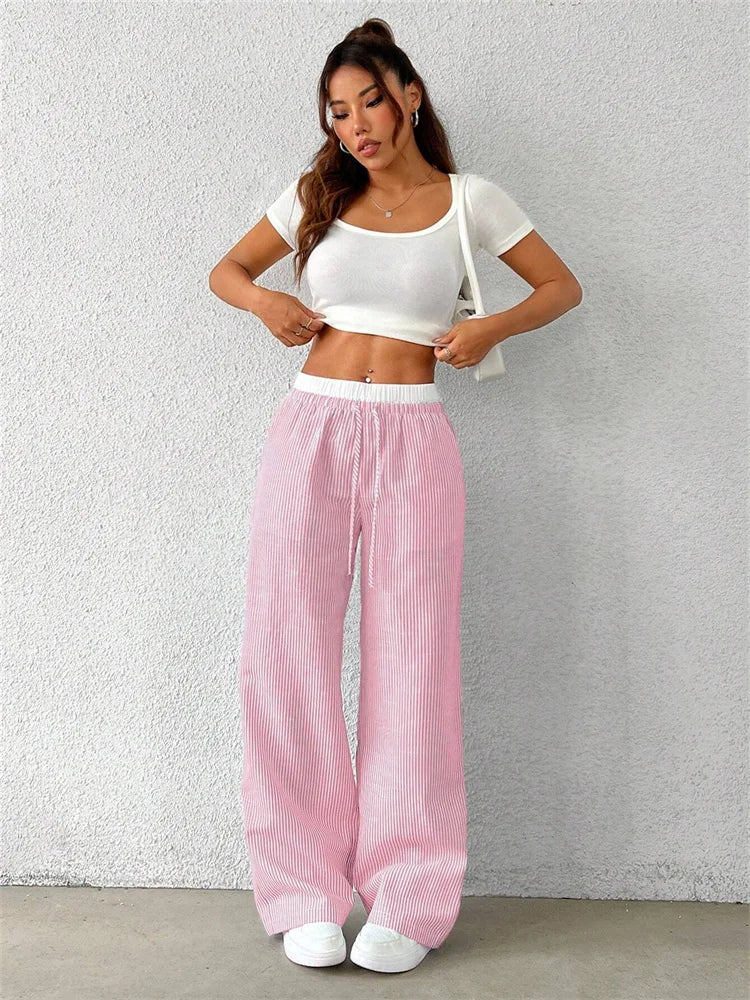 Striped woven wide leg pants