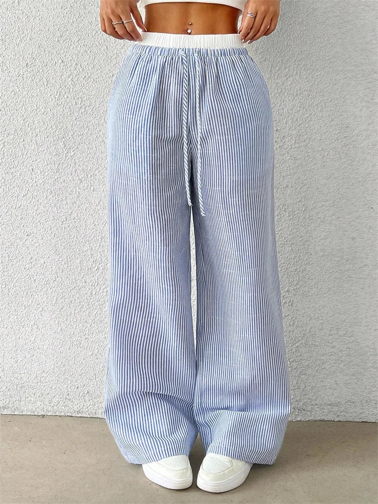 Striped woven wide leg pants