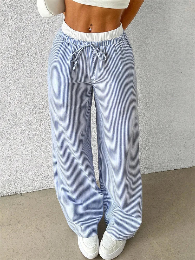 Striped woven wide leg pants