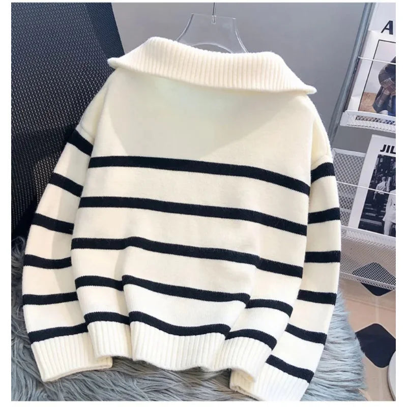 Pull à Rayures avec Fermeture Éclair pour Femme,