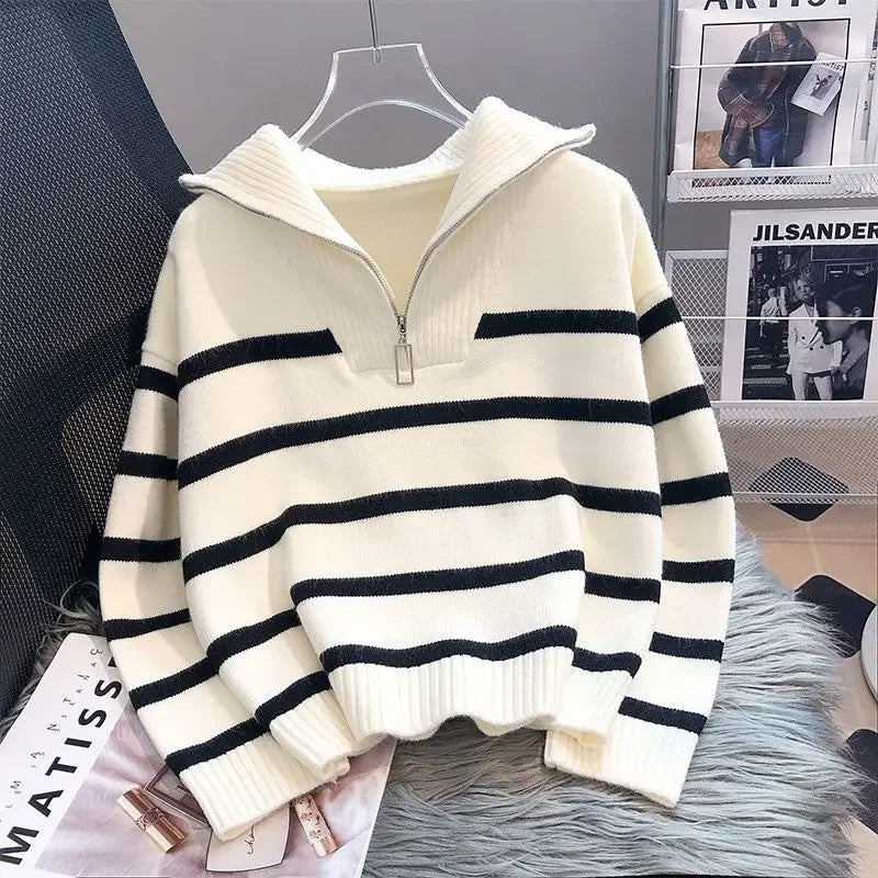 Pull à Rayures avec Fermeture Éclair pour Femme,