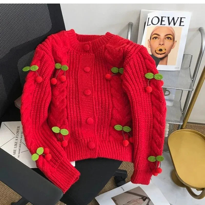 Cardigan, design de mode, haut féminin, décontracté et élégant, 3D cerises