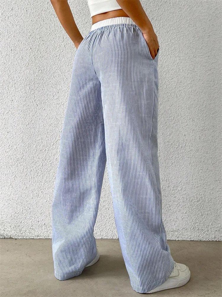 Striped woven wide leg pants